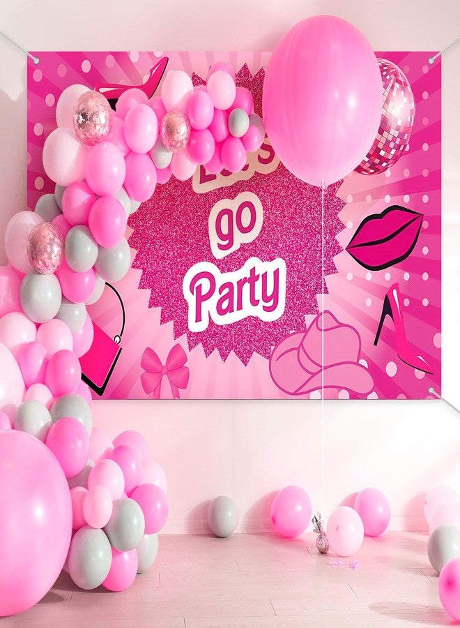 KINYFY Hot Pink Let's Go Party Banner,Pink Photo Booth Props,Princess Birthday Backdrop,Pink Background Backdrop Bachelorette Party Decorations for Party Supplies(6x3.6ft) - Image 4